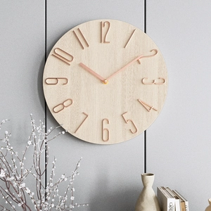 Modern 12-inch wall clock with wood texture dial and 3D rose gold metallic numbers