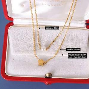 Double-layer 18k gold plated stainless steel necklace with pearl and star pendant