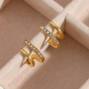 Fashion 18K Gold Plated Stainless Steel Double Layer Hoop Earrings For Women Inlaid Zirconia Geometric Jewelry Ear Studs