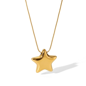 Polished gold stainless steel star pendant necklace with elegant snake chain for women