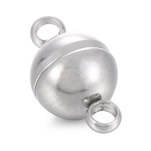 Polished silver magnetic ball clasp with double loops for DIY jewelry necklaces