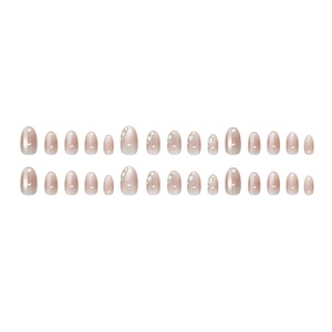 Cat eye press-on nails set with pink glitter gradient and diamond accents