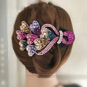 Elegant large hair clip with colorful Czech rhinestones for party updos and formal styling