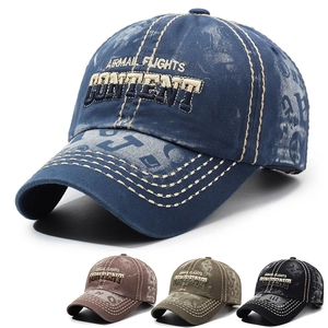 Vintage Washed Cotton Baseball Cap Distressed Embroidered Letter Adjustable Sun Protection Outdoor Hat For Men Women