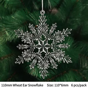 Clear acrylic snowflake ornaments on a Christmas tree measuring 110mm by 6mm each
