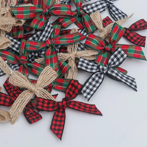 Christmas decoration bow set with plaid patterns and natural jute twine for tree ornament