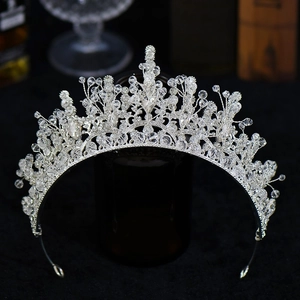 Elegant bridal crystal tiara with sparkling beads and silver finish for weddings