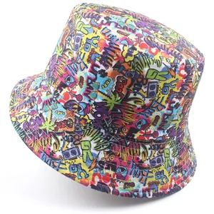 Cappello da pescatore tie-dye unisex con scritte graffiti 3D in tessuto di tela morbida