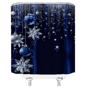 Rideau de douche de Noël avec impression numérique, boules d'argent et flocons de neige