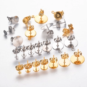 Assorted gold and silver stainless steel earring stud bases for DIY jewelry making
