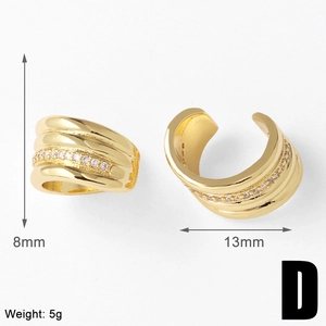 Detail view of 18k gold plated ear cuff with zircon inlay and product measurements