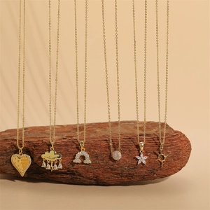 Pendant Necklace Copper 14K Gold Plated Zircon Heart Cloud Rainbow Flower Sun Star Fashion Jewelry For Women