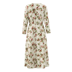 French vintage floral wrap maxi dress with long sleeves and belted waist in cream
