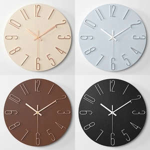 Modern Minimalist Silent Wall Clock Decorative Round Wood Grain Texture For Living Room Bedroom Office Home Decor