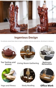 Ceramic backflow incense burner with mountain design for office and yoga studio use