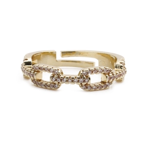 Minimalist gold chain-link open ring with shimmering micro-pave cubic zirconia