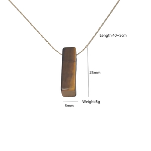 Detail of tiger eye crystal pillar pendant with dimensions and chain length specs