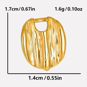 Detailed view of gold irregular oval pendant with pleated texture and measurements