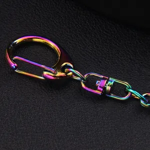 Y2K iridescent butterfly keychain hardware featuring colorful metal spring hook and chain