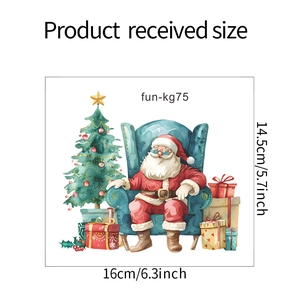 Detailed dimensions of watercolor Santa and Christmas tree wall sticker decal