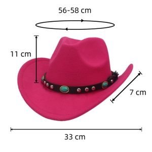 Detailed size chart for the rose red cowboy hat with dimensions in centimeters