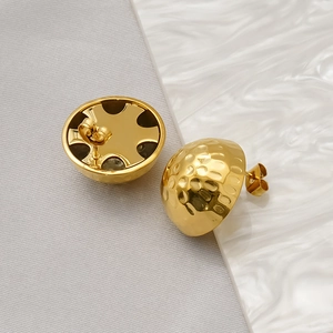 Minimalist 18K gold plated stainless steel stud earrings with hammered texture finish