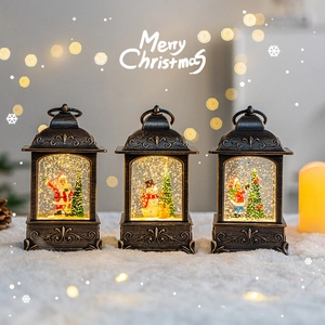 Vintage Christmas snow globe lantern with music and LED lights, festive holiday home decor.