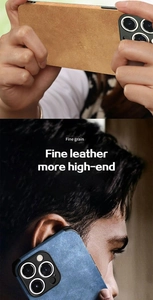Detail showing fine grain brown and blue leather texture phone cases for iPhone