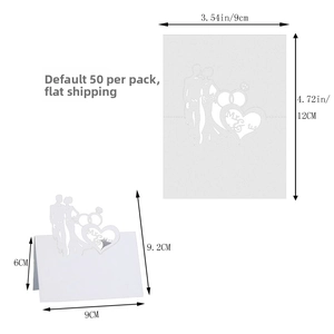 Laser cut wedding place card with Mr & Mrs heart design and bride groom silhouettes