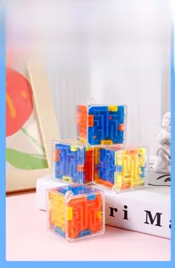 Detail of 3D cube maze toys with colorful internal tracks and transparent plastic shells