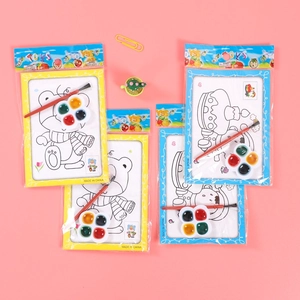 Kids DIY watercolor painting set with 4 cartoon boards, paint palettes and brushes