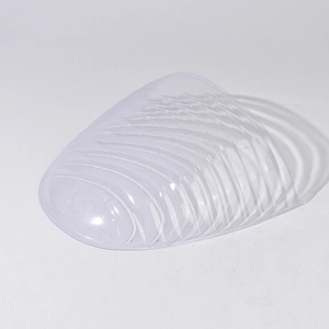 Detail view of clear PVC hat insert with reinforced horizontal ridges for shape support
