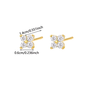 Luxurious gold-plated four-prong stud earrings with clear zircon stones 0.6cm wide