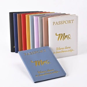 Detailed display of colorful PU leather passport holders with gold foil stamp design