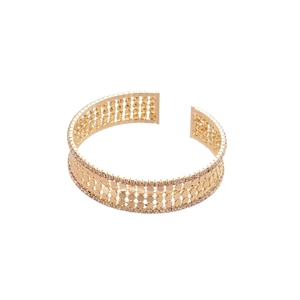 Multi-layered gold metal open bangle bracelet with sparkling cubic zirconia stones