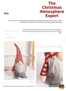 Detail eines Weihnachtswichtels mit gestreifter Strickmütze und weichem Kunstfellbart