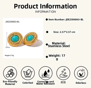 Detailed size and specs for 18k gold heart earrings with green turquoise inlay