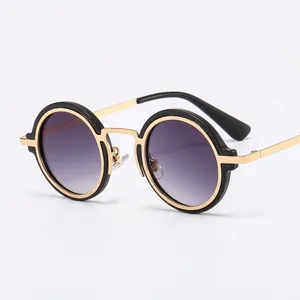 Retro steampunk round sunglasses with metal frame and gradient lenses for men and women