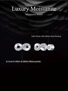 Detailed macro view of S925 sterling silver infinity earrings with Moissanite stones