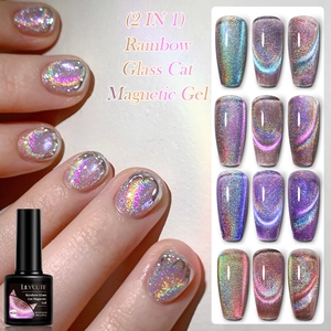 Macro view of Rainbow Glass Cat Magnetic Gel RC02 showing iridescent aurora sparkle effect