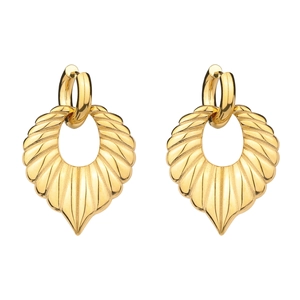 Exaggerated golden sunflower drop earrings with hammered texture and shell fan design