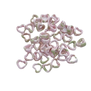 Pink and green ink-wash heart ceramic beads for DIY jewelry making and craft supplies