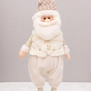 Standing plush Santa doll with retractable legs and golden sequins for Christmas decor
