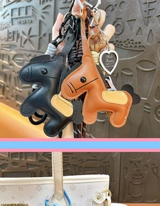Cute leather horse keychain bag charm with braided rope, stylish dopamine style accessory for daily use.