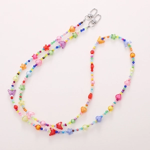 Colorful acrylic butterfly and star beaded lanyard with metal lobster clasps for bags