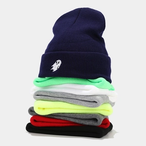 Ghost embroidery rib-knit beanies for men and women in various trendy colors for winter