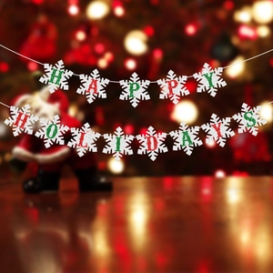 Sparkly Happy Holidays banner with silver snowflakes for Christmas party wall decoration