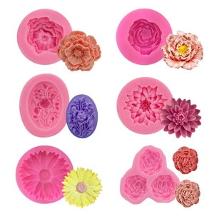 Flower Fondant Silicone Mold Relief Rose Peony Cake Decorating DIY Baking Tool For Soap Candle Making Pink
