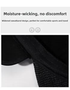 Macro shot of moisture-wicking widened sweatband inside a black winter baseball cap