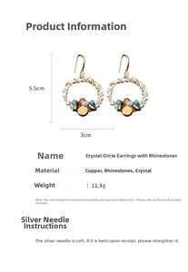 Macro shot showing crystal hoop earring dimensions 5.5cm height and silver needle detail